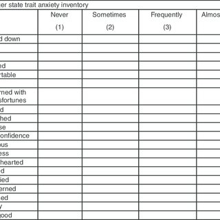 state trait anxiety inventory questionnaire